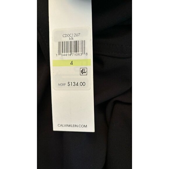 NWT Calvin Klein Womens Size 4 Tie Waist Ruffle Faux Wrap Dress Black - Picture 4 of 6